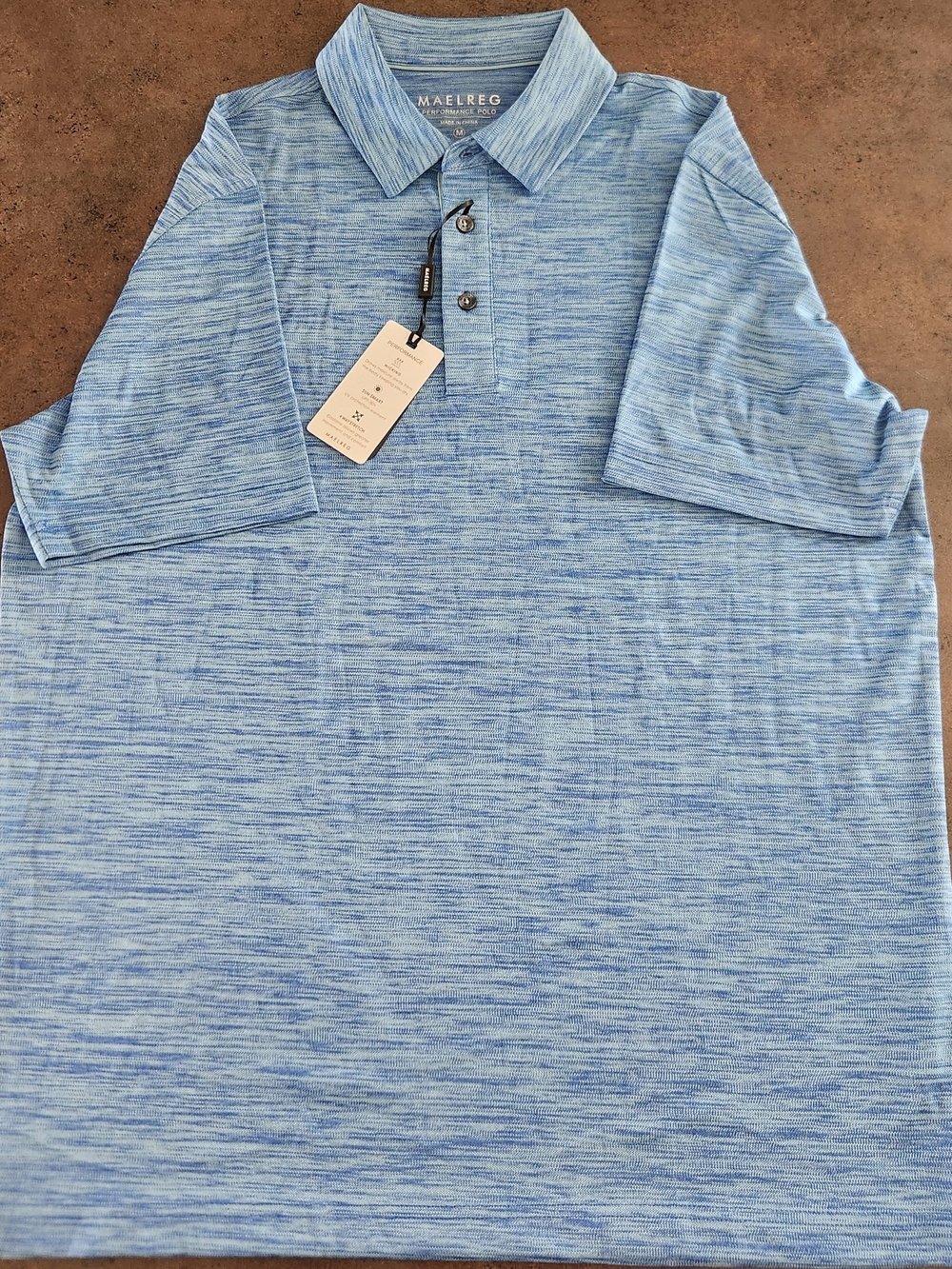 MAELREG Mens Performance Golf Polo Shirt Medium Blue Short Sleeve NWT
